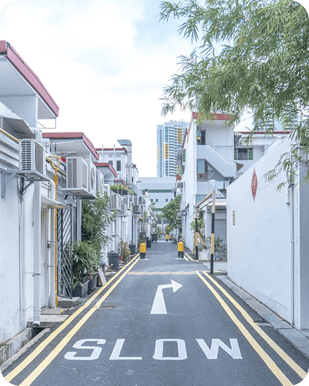 Street with SLOW text